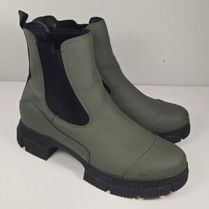 Nine West Chelsea Rain Boots Womens 11 Olive Green Good Lug Sole Chunky Matte